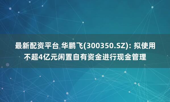 最新配资平台 华鹏飞(300350.SZ): 拟使用不超4亿元闲置自有资金进行现金管理
